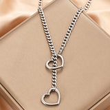 Stainless Steel Lariat Heart Necklace, Personality Heavy Ring Cuban Long Chain, Punk Rock Slipchain Choker Collar for Women and Men
