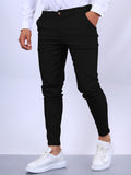 Men's Slim Button Trousers, Office Fashion, Solid Versatile Long Pencil Pants