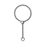 Stainless Steel Lariat Heart Necklace, Personality Heavy Ring Cuban Long Chain, Punk Rock Slipchain Choker Collar for Women and Men
