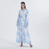 Chiffon Printed Bell Sleeve Dress for Muslim Women