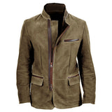 Men's Vintage Casual Jacket – Stand Collar, Zipper, Patchwork Design