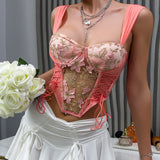 INS Style Flower Embroidered Slim Strap Vest