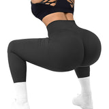 High Waist Seamless Leggings, Threaded Knitted Fitness Solid Women's Slimming Yoga Pants, Elastic Running Sports Tights