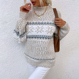 Women’s Winter Snowflake Knit Sweater – Half Turtleneck Christmas Pullover