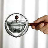 Semi-automatic Rotary Heat-resistant Glass Teapot, Lazy Tea Making with Infuser and Wooden Handle, Office Home Accessories Kitchen Gadgets