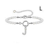 New Fashion Toggle Clasp Initial Bracelet, Women's A-Z Letter Pendant, 6mm Pearl Bracelet for Women