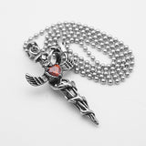 Retro Fashion European and American Style Diecast Snake Winding Wings Cross, Titanium Steel Necklace Heart-shaped Diamond Pendant