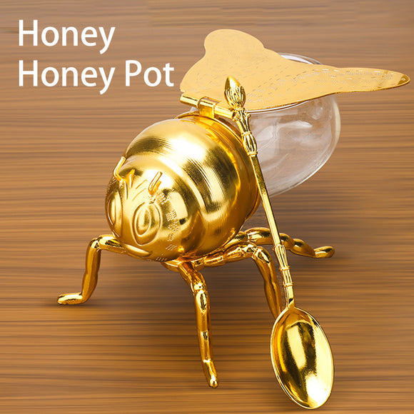 Classical Style Bee Sugar Bowl, Seasoning Jar with Spoon, Metal Crafts Kitchen Gadgets