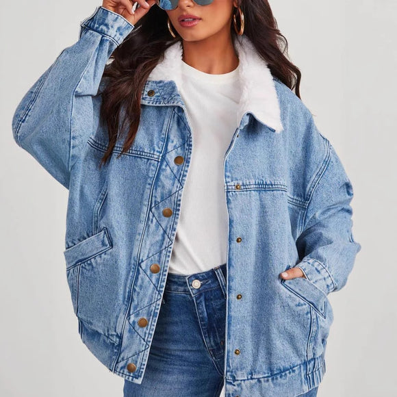 Women's Denim Jacket, Fur Collar Denim Coat