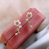 Silver Needle Petal and Pearl Earrings