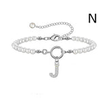 New Fashion Toggle Clasp Initial Bracelet, Women's A-Z Letter Pendant, 6mm Pearl Bracelet for Women