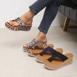 Fashion Leopard Print Wedge Slippers for Women, New Thick-sole High Heel Flip Flops, Summer Outdoor Shoes
