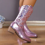 Chunky Heel Pointed Toe Western Boots, Fashion Mid-tube Solid Knight, Autumn and Winter Shoes for Women