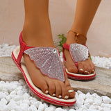 New Rhinestone Shell Flip-Flops Sandals, Summer Beach Shoes for Women, Fashion Casual Low Heel Flat Slides Slippers