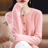 Women’s Cashmere Cardigan, O-neck Loose Fit Merino Wool Sweater – Winter Knitwear Top