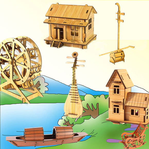 Wooden 3D Stereo Puzzle, Small House Building Assembly Model, DIY Ornaments