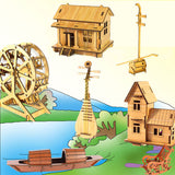 Wooden 3D Stereo Puzzle, Small House Building Assembly Model, DIY Ornaments