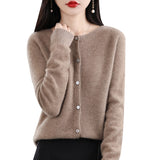 Women’s Cashmere Cardigan, O-neck Loose Fit Merino Wool Sweater – Winter Knitwear Top