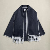 New Wool-blend Autumn/Winter Tassel Scarf and Collar Loose Woolen Coat