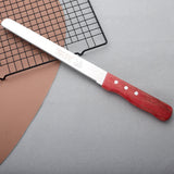 Stainless Steel Bread Knife with Red Wooden Handle – Fine-tooth Serrated Cake & Toast Slicer