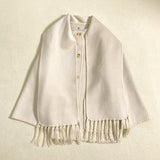 New Wool-blend Autumn/Winter Tassel Scarf and Collar Loose Woolen Coat