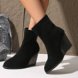 Fashion Thick-soled Boots, Winter Suede Height-increasing Warm Solid Ankle Wedges