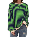 Loose Striped Long Sleeved T-shirt, Casual Pullover Sweater for Women