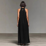 Ruffled Halter Neck Maxi Dress – Sleeveless Resort Style Flowy Party Wear