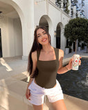 Thread Tights, Sexy Ribbed Square Collar, Sleeveless, Vest Jumpsuit