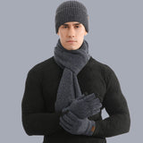 Thermal Knitting Cap, Scarf and Gloves, Three-piece Set