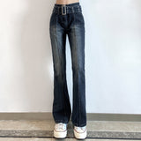 Retro Distressed Hot Girls' Washed Belt Slimming Jeans