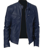 Men's PU Leather Zip-up Jacket with Stand Collar