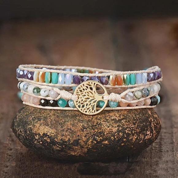 Couple Bracelet with Natural Stones – Handwoven Multi-layer Tree of Life Design