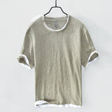 Linen Loose Casual Men's Round Neck T-shirt, Japanese Short-sleeved Blouse