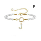 New Fashion Toggle Clasp Initial Bracelet, Women's A-Z Letter Pendant, 6mm Pearl Bracelet for Women