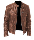 Men's PU Leather Zip-up Jacket with Stand Collar