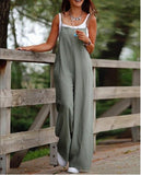Women's Sleeveless Jumpsuit with Pockets and Adjustable Shoulder Strap, Fashion Loose Wide Leg Straight Overalls Summer Beach Trousers