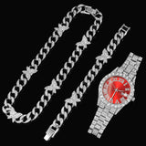 Fashion and Luxury Quartz Watch, Necklace, and Bracelet, Full of Diamonds
