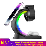 4-in-1 Magnetic Wireless Charger, Fast Charging for Smart Phone, Atmosphere Light Charging Station for Airpods Pro, iPhone Watch