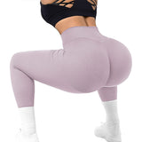 High Waist Seamless Leggings, Threaded Knitted Fitness Solid Women's Slimming Yoga Pants, Elastic Running Sports Tights