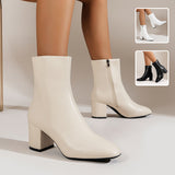 Chunky Heel Pointed Toe Boots with Side Zipper, Fashion Mid-calf Shoes for Women