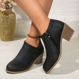Chunky Heel Round Toe Ankle Shoes with Side Zipper Design, Fashion Fall Winter Short Boots for Women
