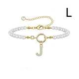 New Fashion Toggle Clasp Initial Bracelet, Women's A-Z Letter Pendant, 6mm Pearl Bracelet for Women