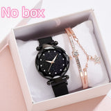 Luxury Women's Watches Bracelet Set, Elegant Magnet Buckle Ladies' Starry Sky Relogio Clocks