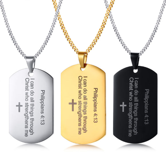Men's Stainless Steel English Philippians Bible Verses Pendant
