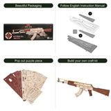 Robotime Rokr Automatic Rifle AK-47, 3D Wooden Assembly Gun, Double Firing Modes, Funny DIY Toys for Kids Adults, Justice Guar