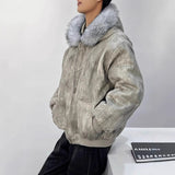 Hooded Large Fur Collar Cotton-padded Coat for Men, Thick Warm Jacket