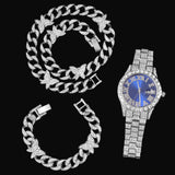 Fashion and Luxury Quartz Watch, Necklace, and Bracelet, Full of Diamonds