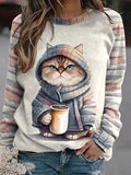 Casual Top Printed 3D Dense Round Neck Sweater, Women's Printed Wear