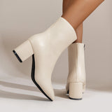 Chunky Heel Pointed Toe Boots with Side Zipper, Fashion Mid-calf Shoes for Women
